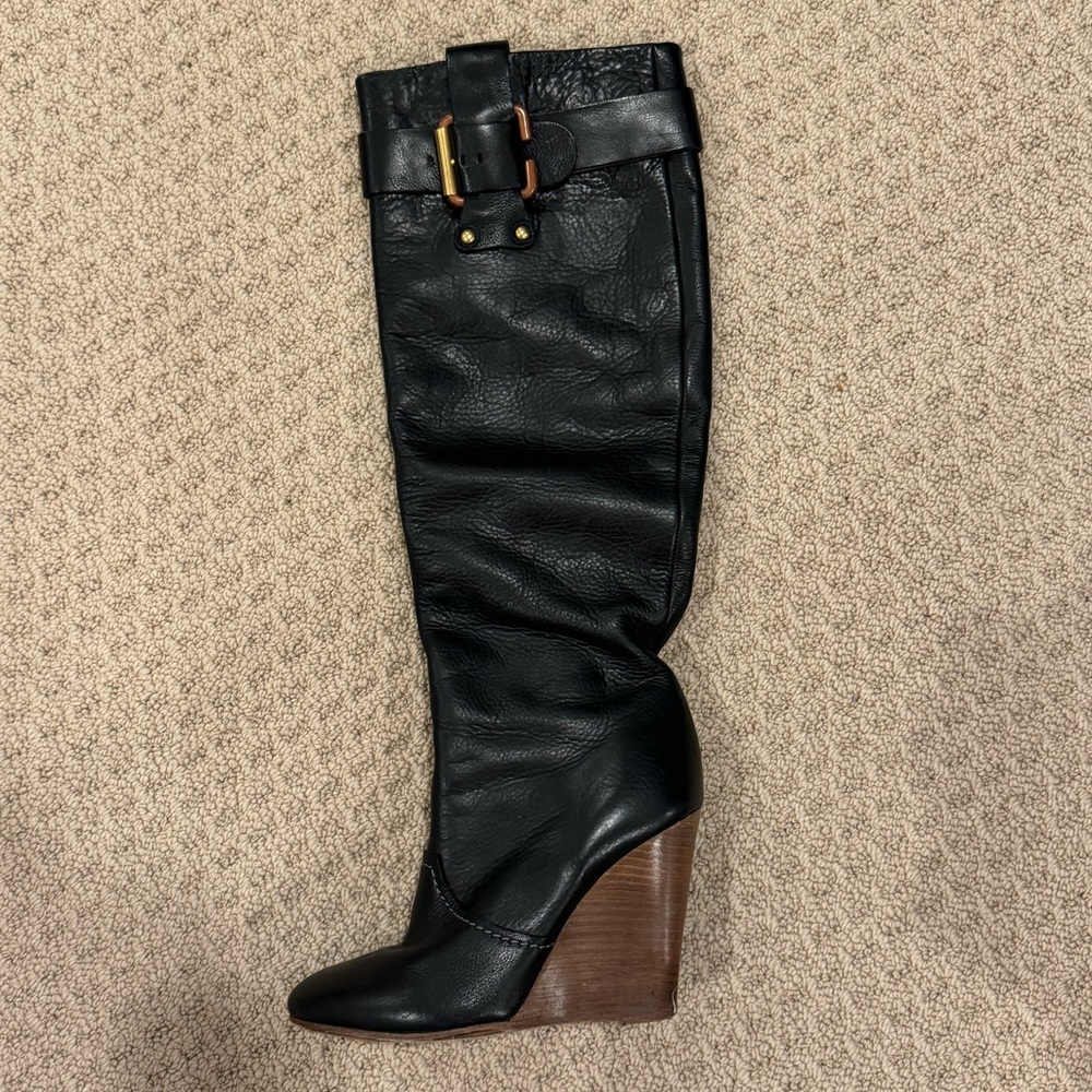 Chloe Paddington Black Leather Wedge Knee High … great shape!